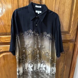 Pierre Cardin Black and Brown‎ Palm Tree Men's Shirt Size L